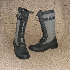 UGG-Brystl-Grey Black Leather-Fur Lined-Waterproof-Side Zip-Sz 5.5-Near Mint